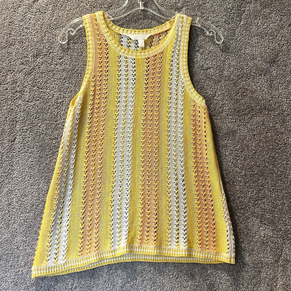 LC Lauren Conrad Sweater Tank Top Womens Small Yellow Orange Stripe Open Knit S
